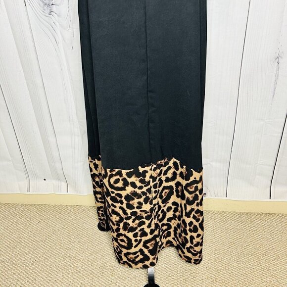 NWT Emery Rose Shein Maxi Black Dress with Cheetah Print Hem and Cuffs Sz S - Picture 3 of 10